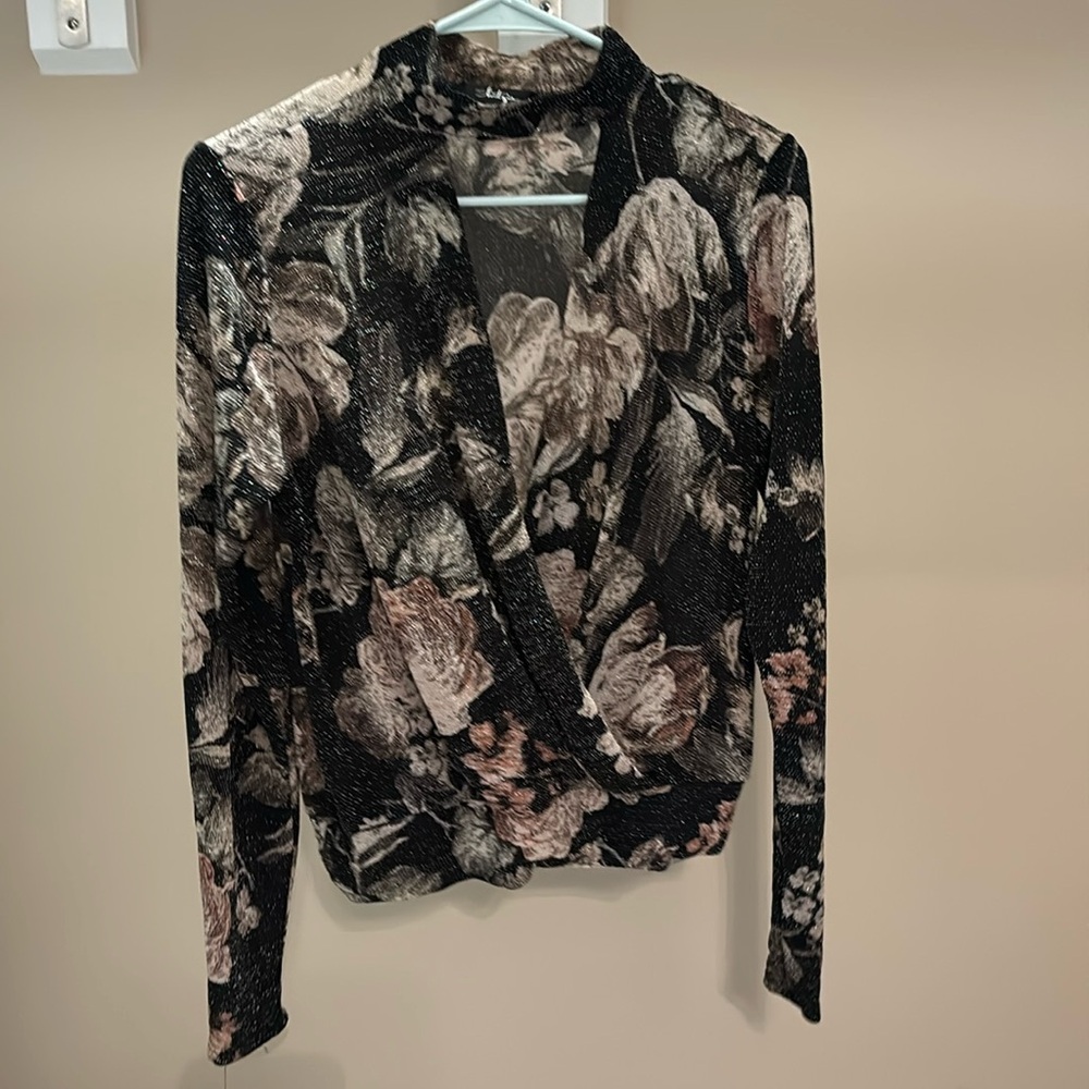Buckle black shimmer long sleeve top